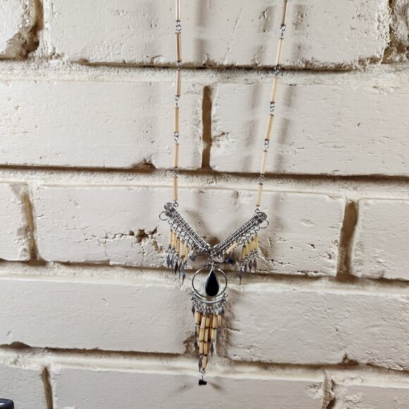 New Womens Unique Bamboo Silver Tone Necklace - Picture 2 of 2